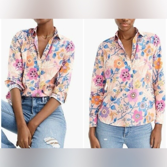 Liberty Art Fabrics for J. Crew Partial Button Down Floral Print Top Size 18 - Picture 4 of 17